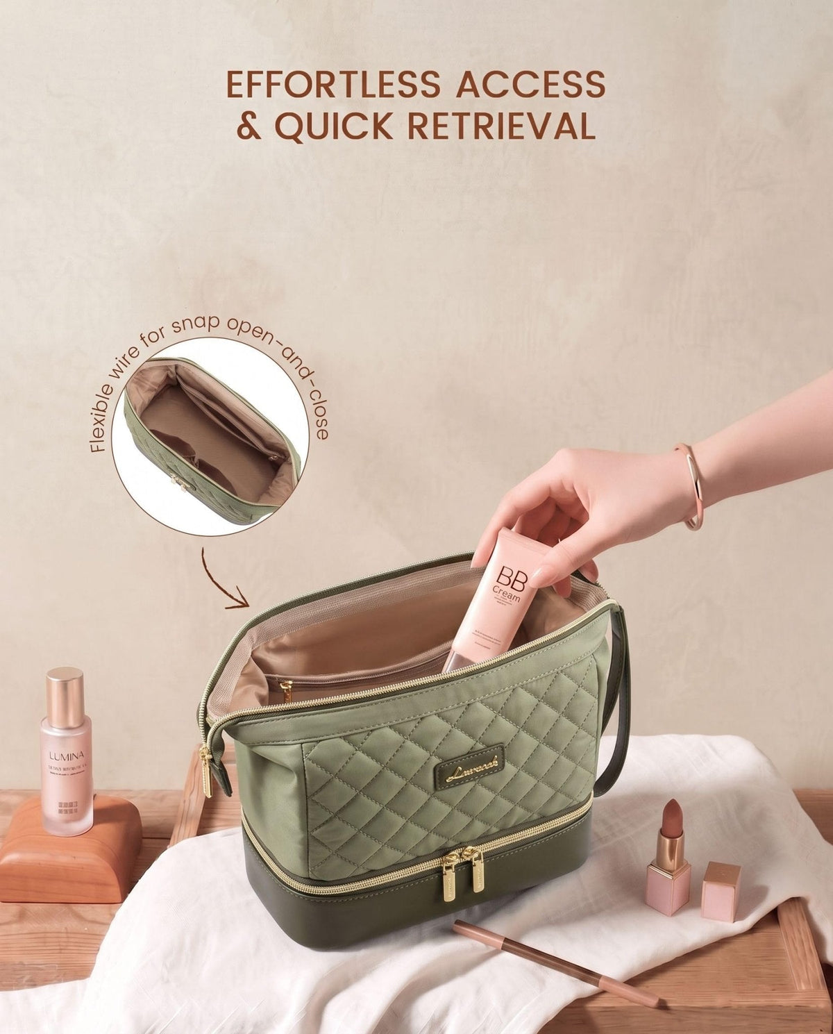 LOVEVOOK Travel Makeup Bag, Portable Double Layer Cosmetic Bag For Women