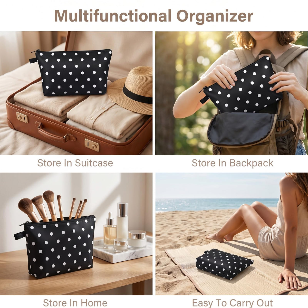 Mabor Polka Dot Makeup Bag for Women Lightweight Travel Cosmetic Pouch