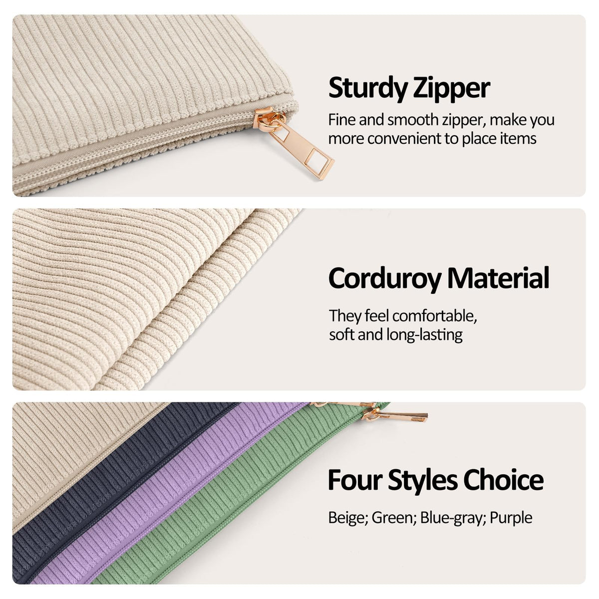 MAGEFY Small Makeup Bag for Purse Corduroy Makeup Bag with Inner Zipper Pockets Travel Cosmetic Bag for Women Preppy Stuff Aesthetic Gifts Back to School Supplies, Beige