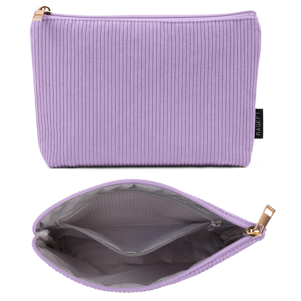 MAGEFY Small Makeup Bag for Purse Corduroy Makeup Bag with Inner Zipper Pockets Travel Cosmetic Bag for Women Preppy Stuff, Purple