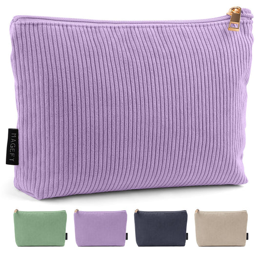 MAGEFY Small Makeup Bag for Purse Corduroy Makeup Bag with Inner Zipper Pockets Travel Cosmetic Bag for Women Preppy Stuff, Purple