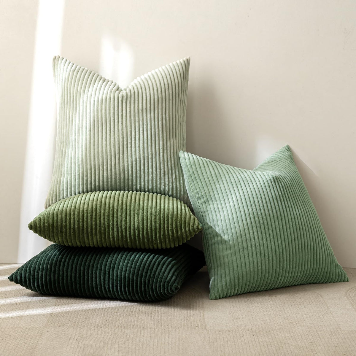 MIULEE Soft Corduroy Decorative Throw Pillow Covers Forest Green 18x18