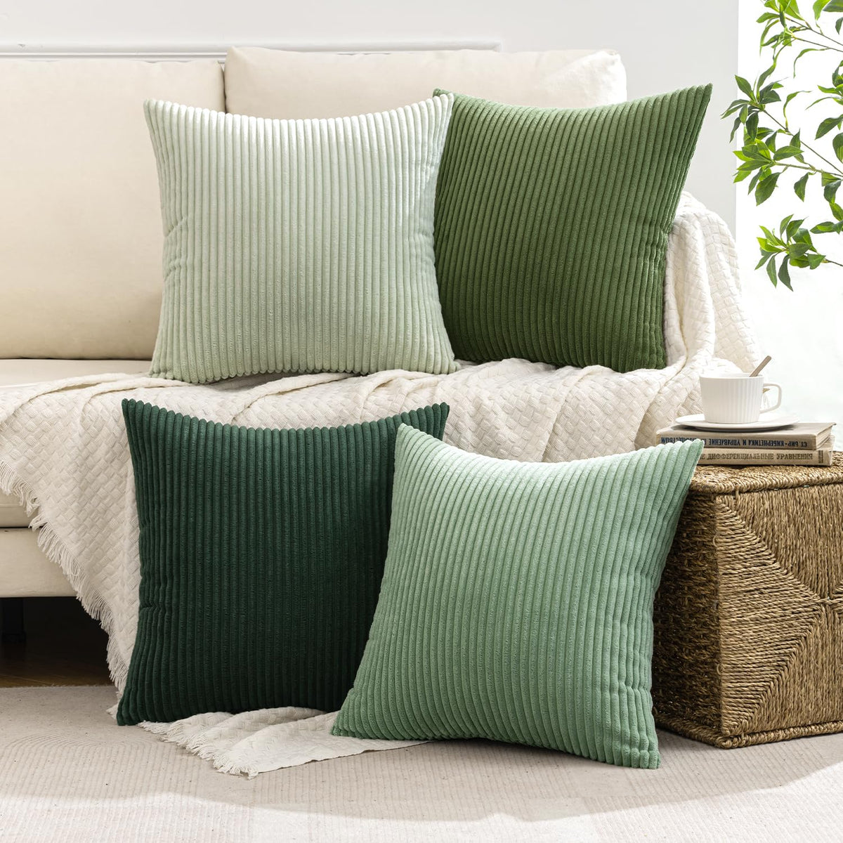 MIULEE Soft Corduroy Decorative Throw Pillow Covers Forest Green 18x18