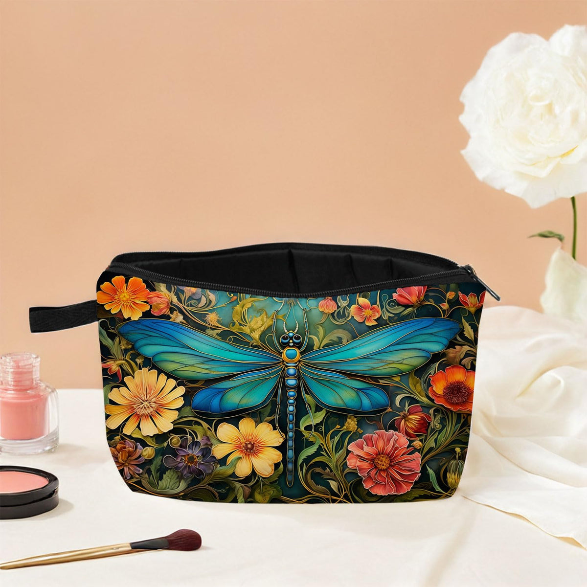 MoCaliduccious Dragonfly Print Women Makeup Bag Outdoor Portable Cosmetic Bag Toiletry Kit Travel Organizer
