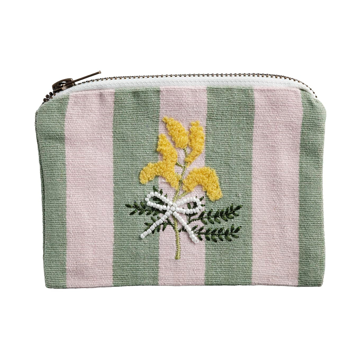 Mud Pie Pink Stripe Bead Embroidered Pouch