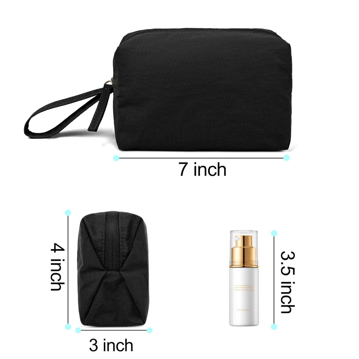 MUHUASHI Mini Cosmetic Bag, Daily Waterproof Makeup Purse and Toiletry Organizer Case, Foldable Lightweight Clutch Pouch Bag (1-Black)
