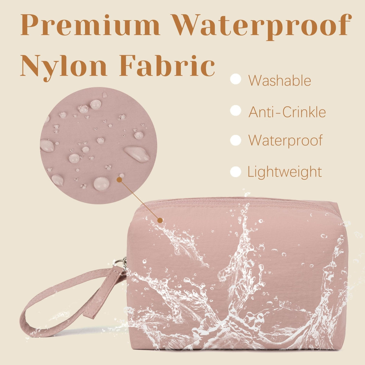 MUHUASHI Mini Cosmetic Bag, Daily Waterproof Makeup Purse and Toiletry Organizer Case, Foldable Lightweight Clutch Pouch Bag (7-Dark Pink)