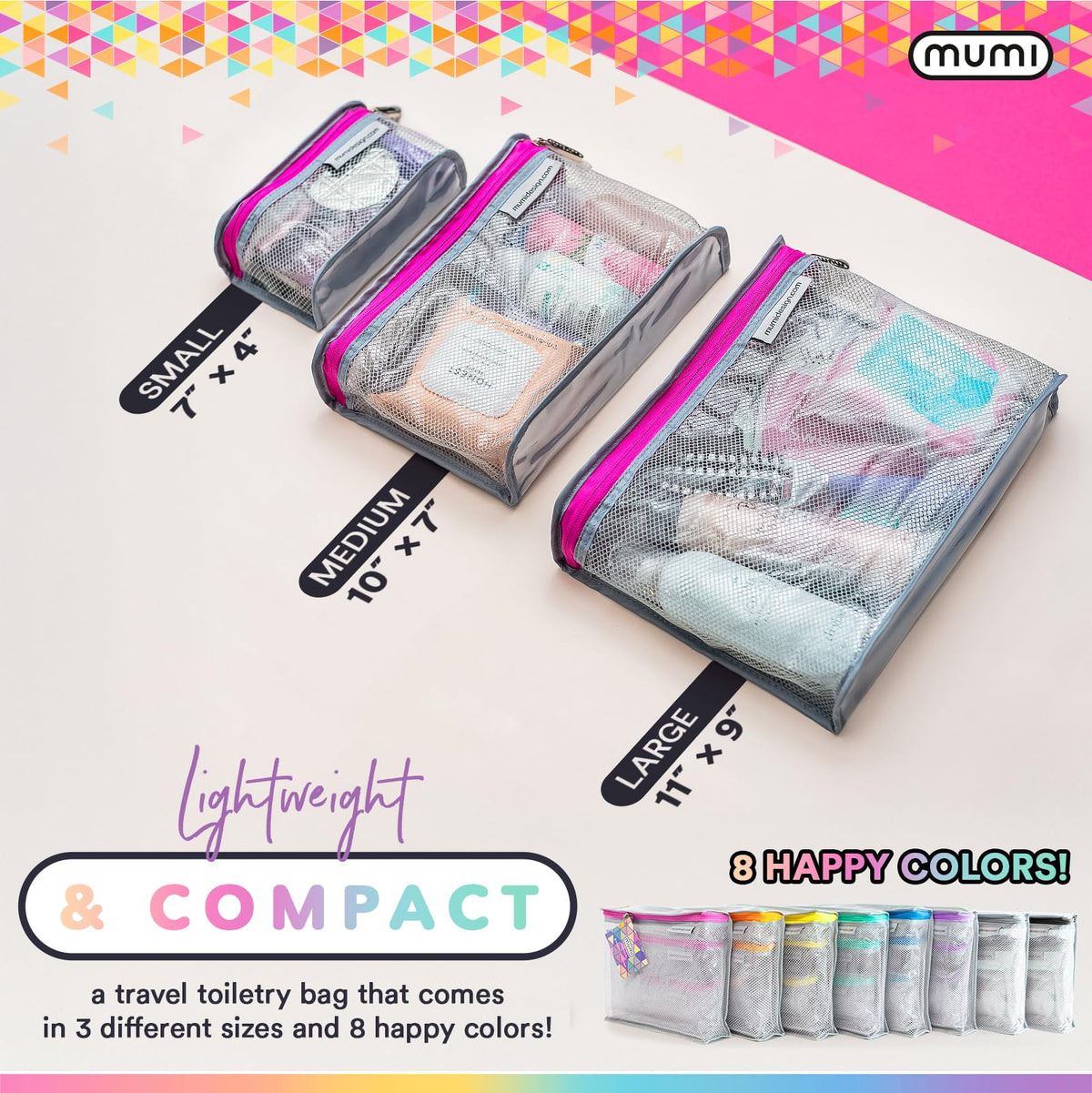 MUMI Travel Toiletry Bag Set of 3 - Clear TSA Approved, Aqua