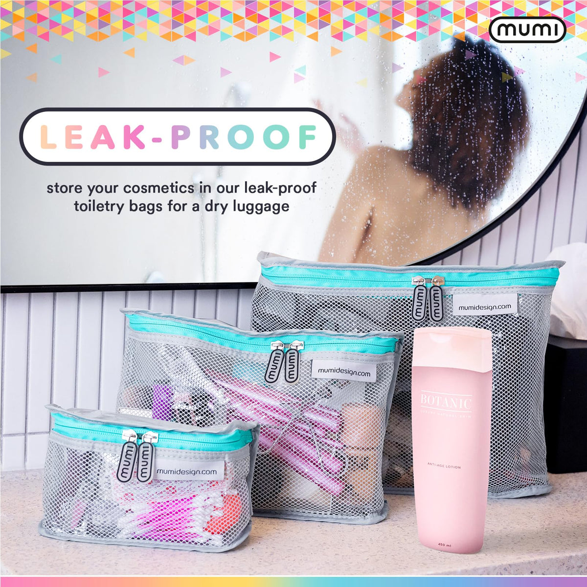 MUMI Travel Toiletry Bag Set of 3 - Clear TSA Approved, Aqua