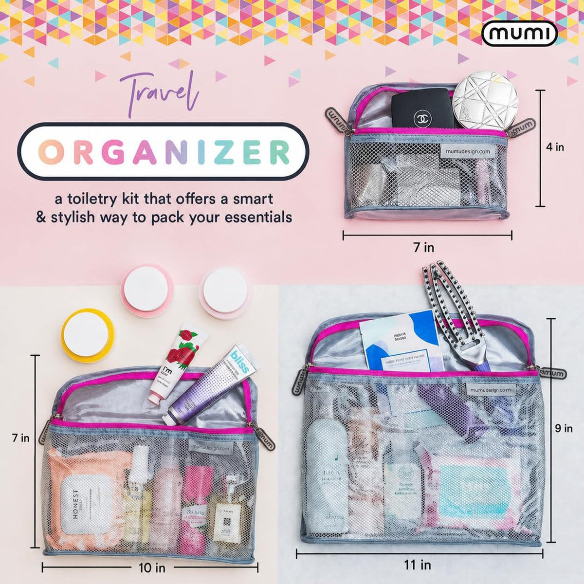 MUMI Travel Toiletry Bag Set of 3 - Clear TSA Approved, Aqua