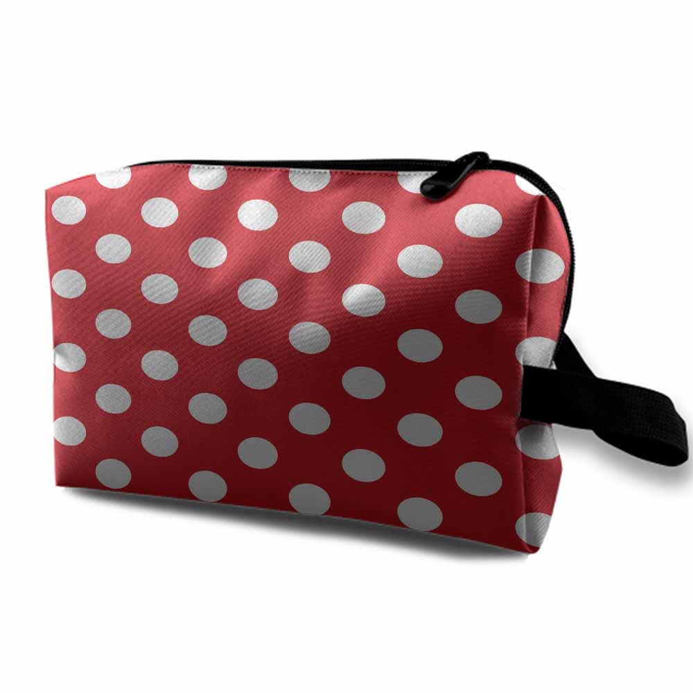 Mxocom Polka Dots White and Red Pattern Small Makeup Bag for Purse Colorful Background Travel Cosmetic Bag Makeup Pouch Portable Versatile Zipper Pouch for Women