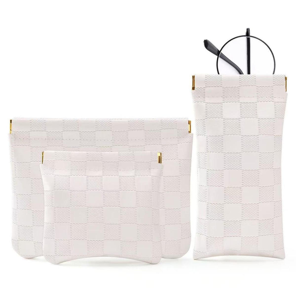 MZLUWM 3PCS Small Makeup Bag for Purse，Waterproof Leather Portable Mini Makeup Bag,Snap Closure Organizer Pouch for Coin Cards Jewelry Lipstick Cosmetic Accessories，Small Travel Kit Storage Pouch