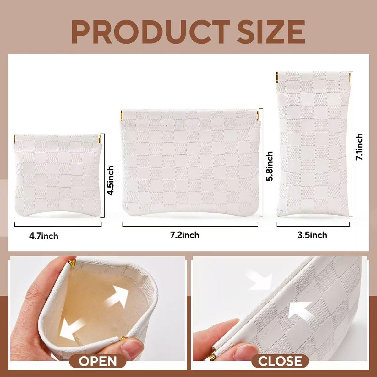 MZLUWM 3PCS Small Makeup Bag for Purse，Waterproof Leather Portable Mini Makeup Bag,Snap Closure Organizer Pouch for Coin Cards Jewelry Lipstick Cosmetic Accessories，Small Travel Kit Storage Pouch