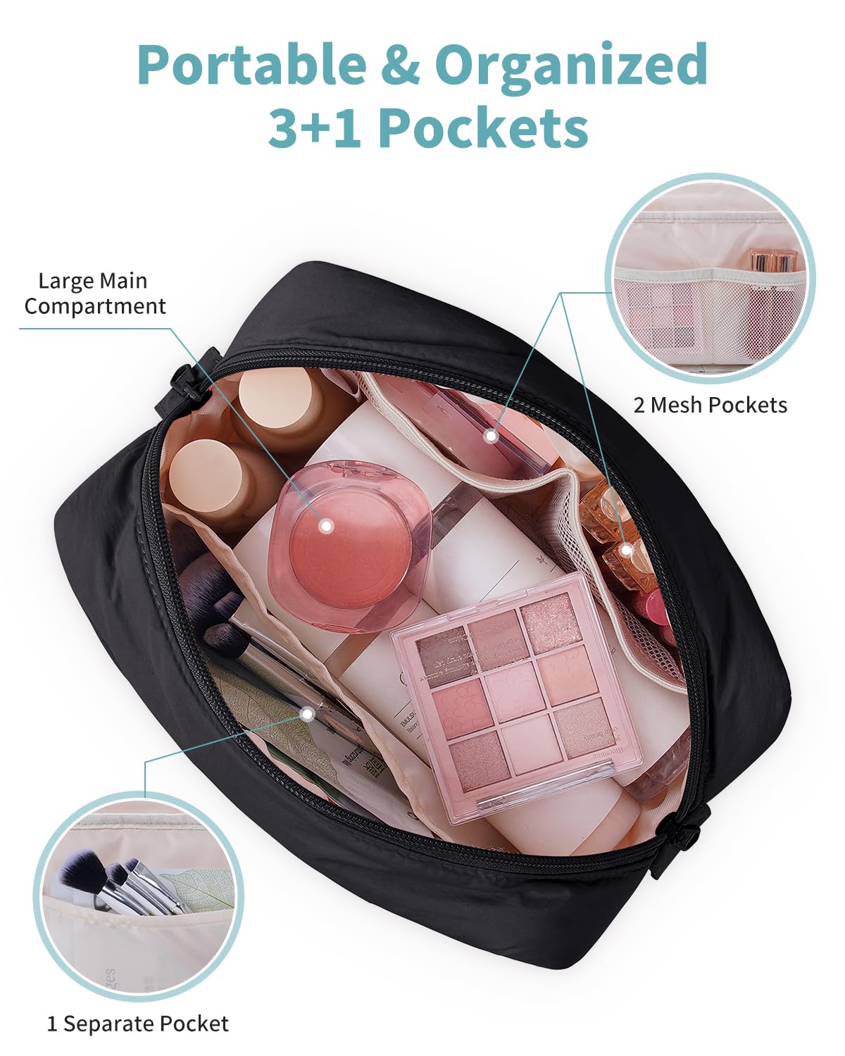 Narwey Puffy Makeup Bag Travel Toiletry Bag, Quilted Cosmetic Bag for Women