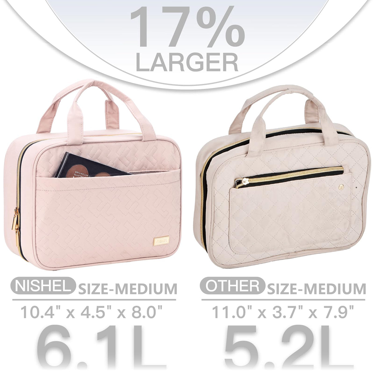 NISHEL Travel Toiletry Bag for women, Portable Hanging makeup Organizer