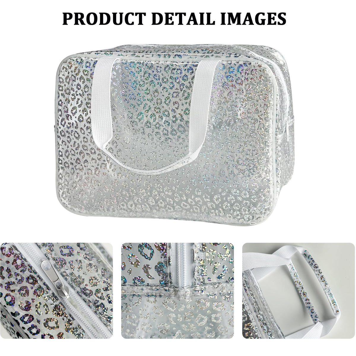 ONEART Travel Clear TPU Bag, Toiletry Carry Pouch Makeup Artist Bag, Waterproof Makeup Bags with Zipper Handle Straps (Leopard print)