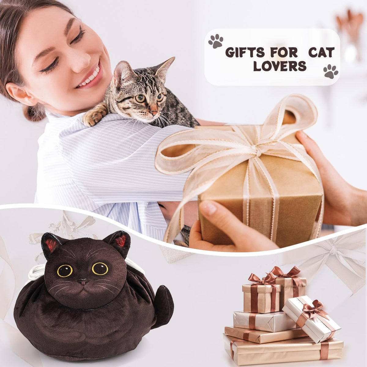 Openhahaha Drawstring Makeup Bag, Cat Makeup Bag, Travel Makeup Organizer, Cosmetic Pouch Bag, Cat Gift for Women, Lay Flat Makeup Bag Gifts for Cat Lovers