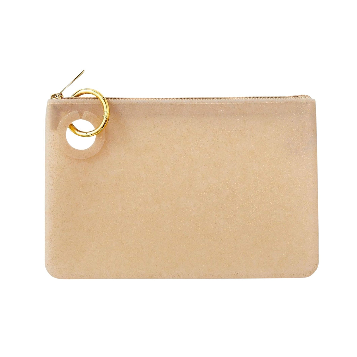 Oventure Large Silicone Pouch – Gold Confetti Glitter, Waterproof Zipper Bag & Holiday Gift for Women, Makeup & Travel