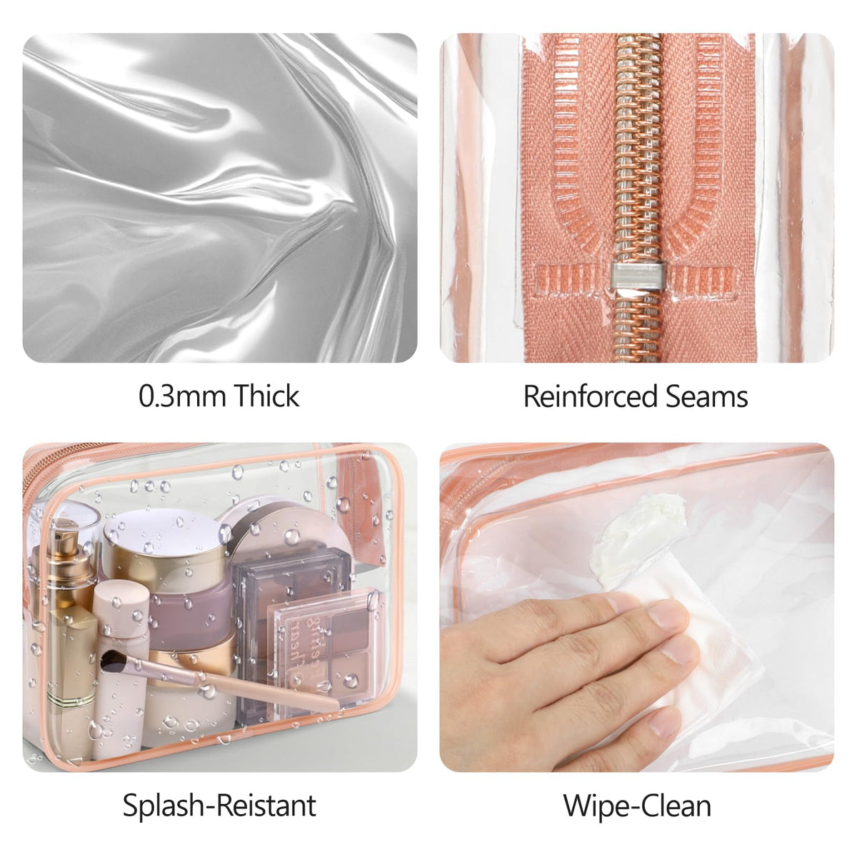 PACKISM TSA Approved Toiletry Bag - Clear Makeup Bag for Travel, Rose Pink