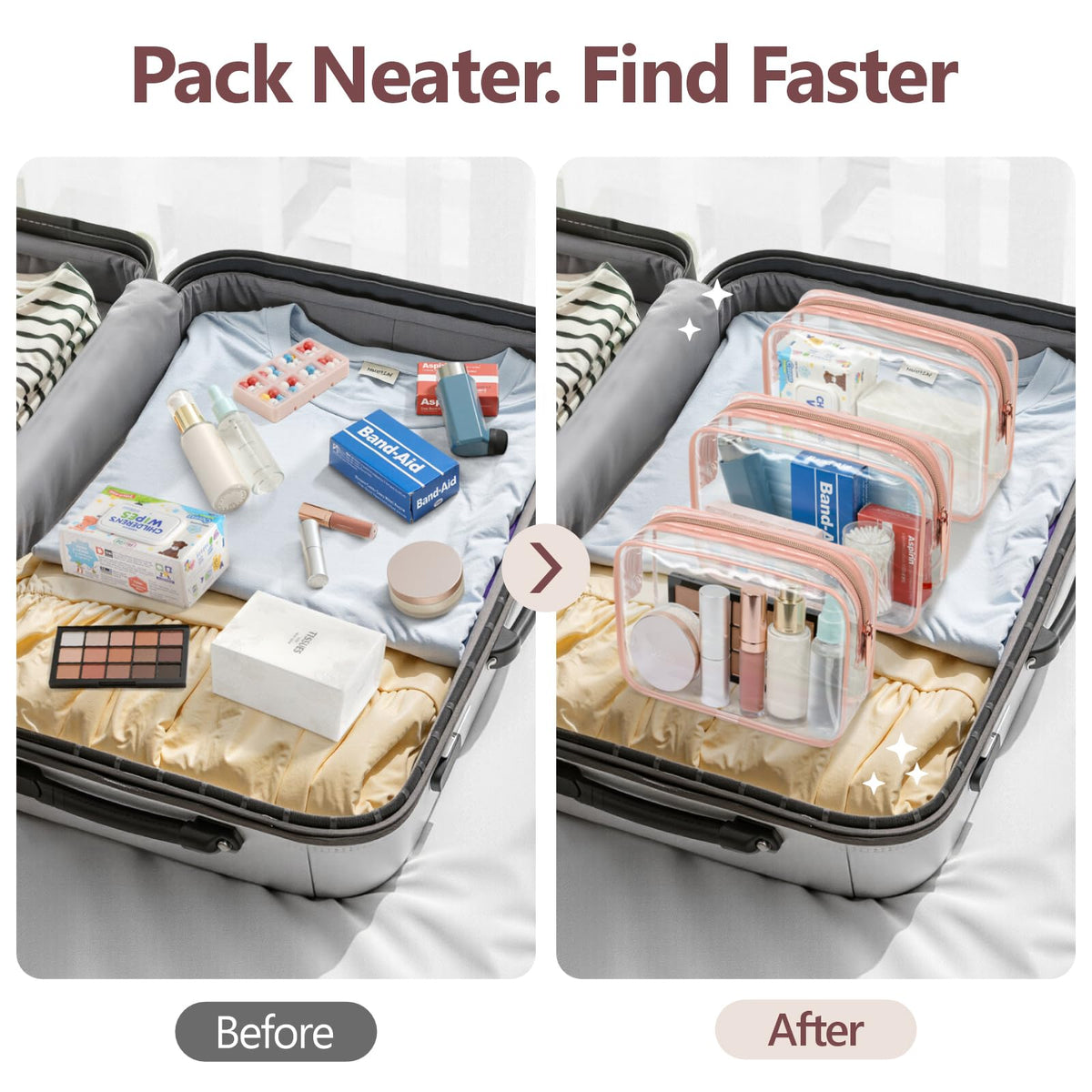 PACKISM TSA Approved Toiletry Bag - Clear Makeup Bag for Travel, Rose Pink