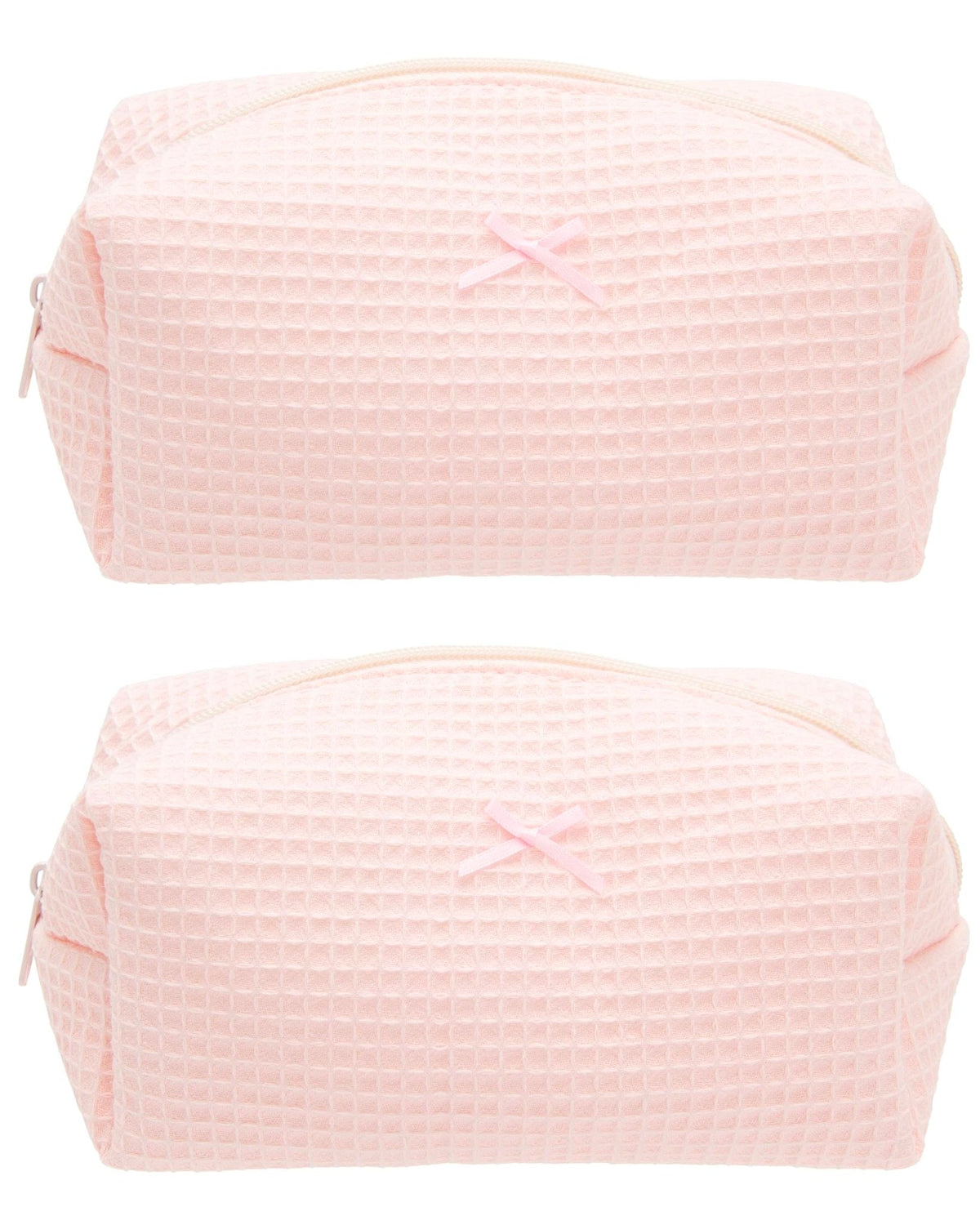 PAZIMIIK Cozy Makeup Bag for Women,Zipper Cosmetic Pouch,Waffle Pink,2 Pack