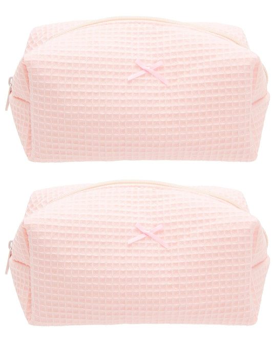 PAZIMIIK Cozy Makeup Bag for Women,Zipper Cosmetic Pouch,Waffle Pink,2 Pack