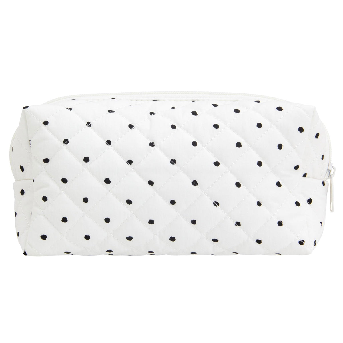PAZIMIIK Small Quilted Makeup Bag,Zipper Cosmetic Pouch,Polka Dot White