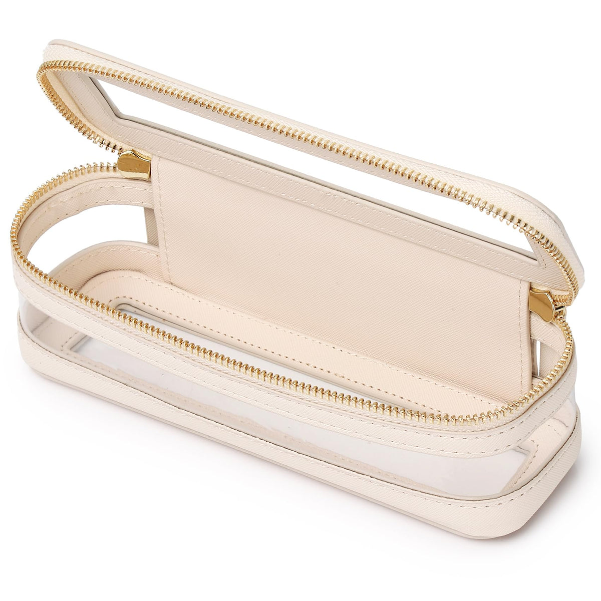 Pinkmik Makeup Brush Case Clear Travel Cosmetic Bag Beige