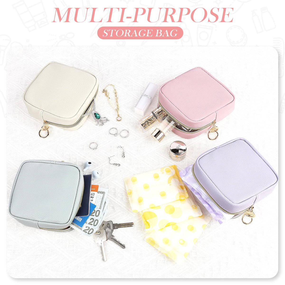 Playexen 4.9" Small Makeup Bag for Purse, PU Mini Cosmetic Bag with Ring Buckle, Portable Small Makeup Travel Toiletry Pouches for Women, Birthday/Wedding/Christmas Gifts (Green)