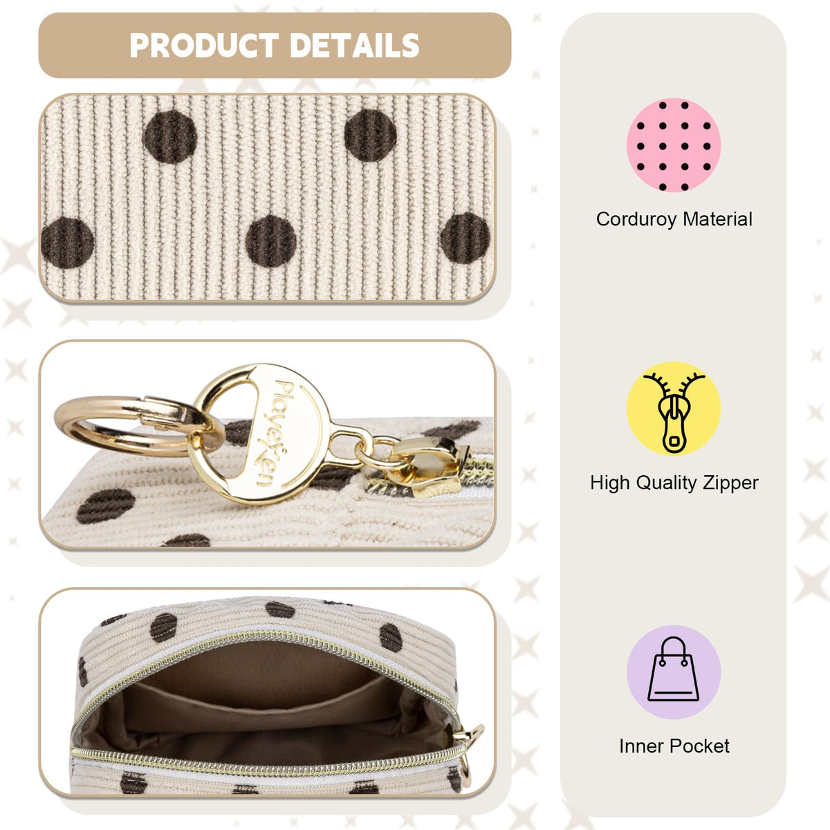 Playexen Corduroy Mini Makeup Bag, Small Cosmetics Bag for Purse, D-Beige