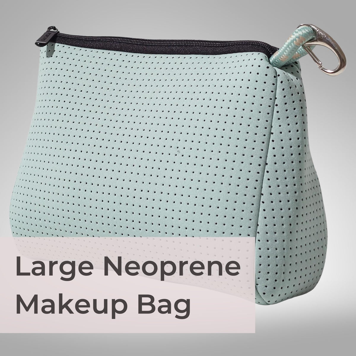 POPUPS Large Makeup Bag with Zipper - Waterproof Neoprene Cosmetic Bag 7.7 x 10.75 x 5 inches - Pouch Minty Green