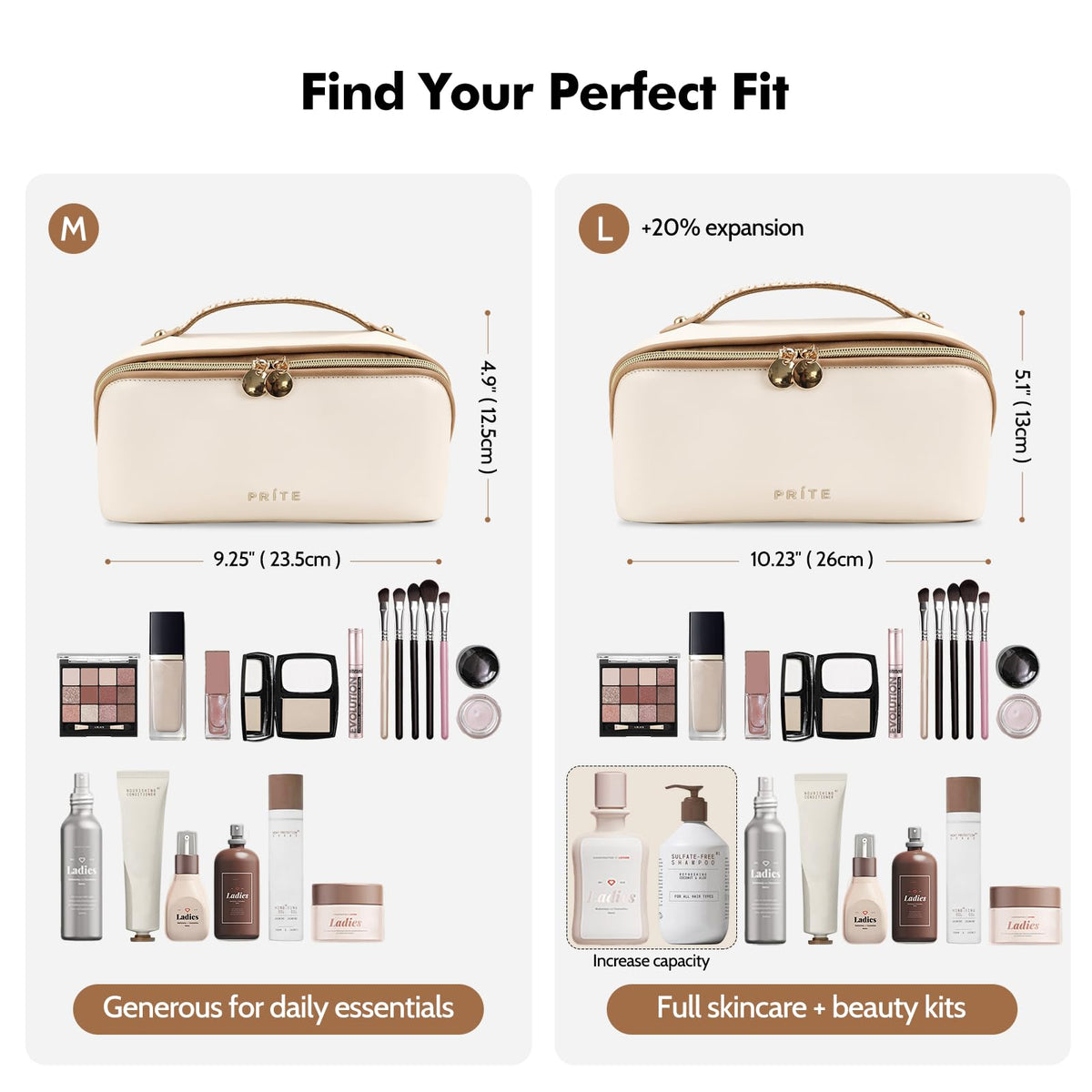 Prite Makeup Bag Travel Toiletry Bag Open Flat Cosmetic Organizer for Women