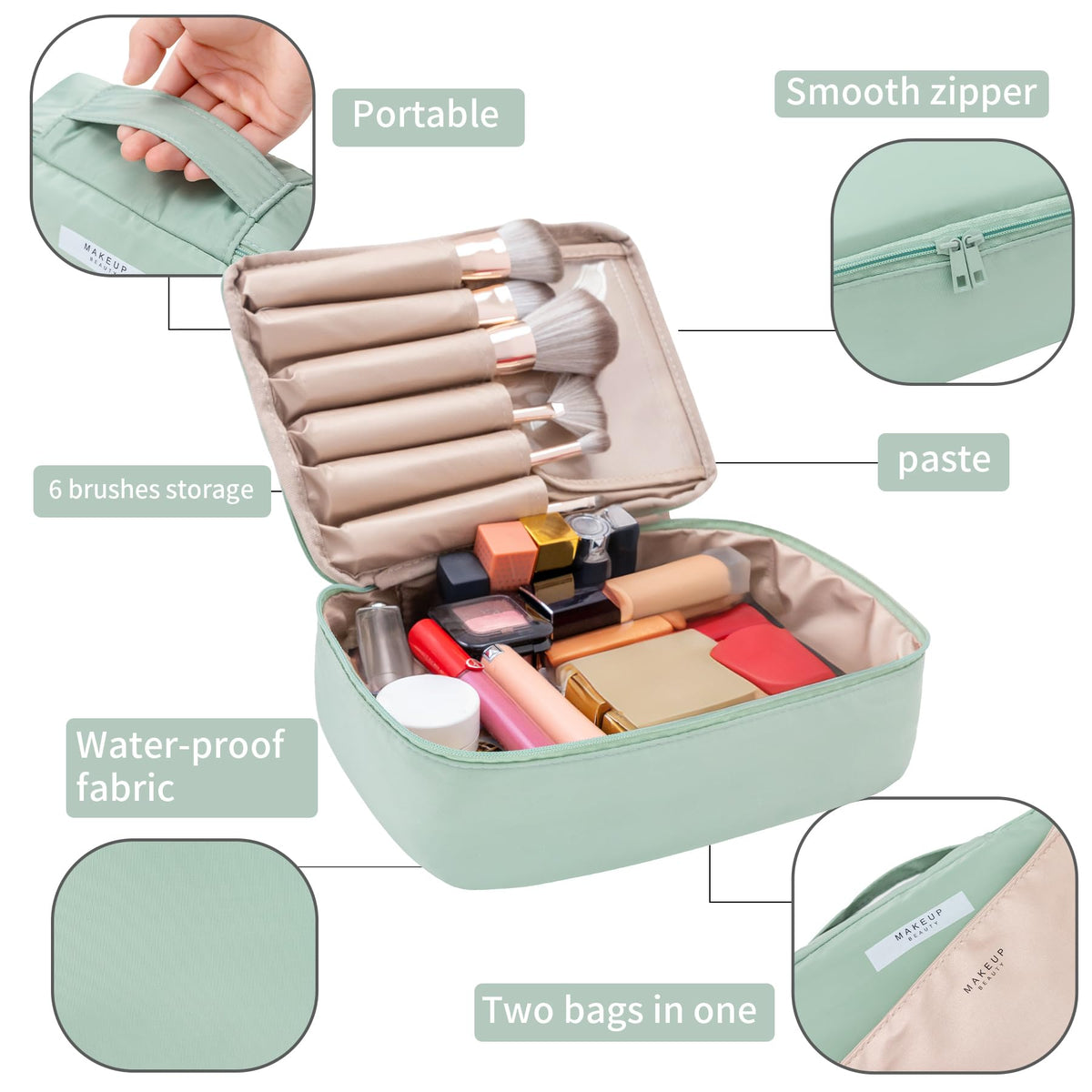 Queboom Travel Makeup Bag Cosmetic Bag Toiletry Bag for Women & Men, Green