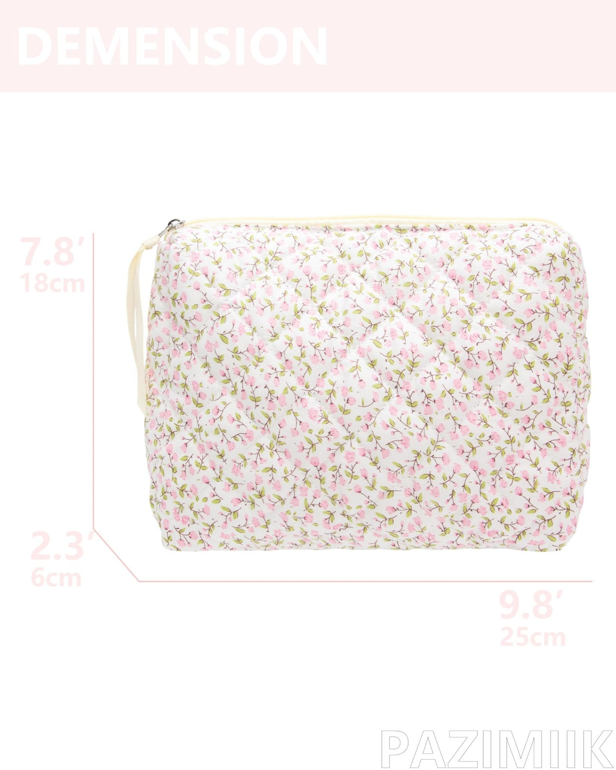 Quilted Makeup Pouch for Women, Travel Cosmetic&Toiletry Bag,Floral Pink