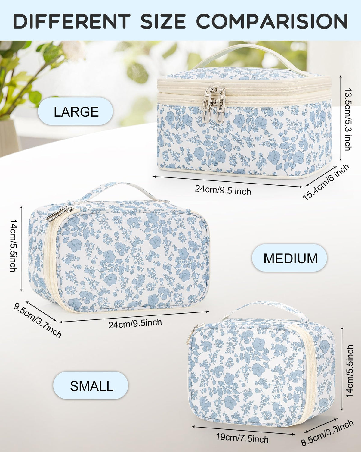 Relavel Travel Makeup Bag, Floral Cosmetic Bag with Brush Compartment