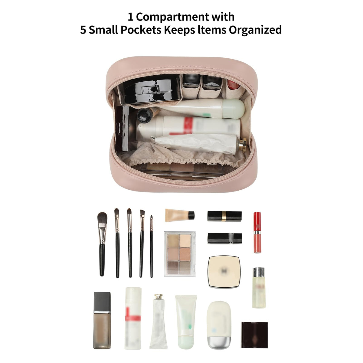 RIGHT AWAY Checkered Makeup Bag for Purse,Small Cosmetic Bag Organizer for Women, Travel Make Up Pouch Waterproof Toiletry Bag Cute Makeup Case for Travel Accessories(Pink Checkerboard)