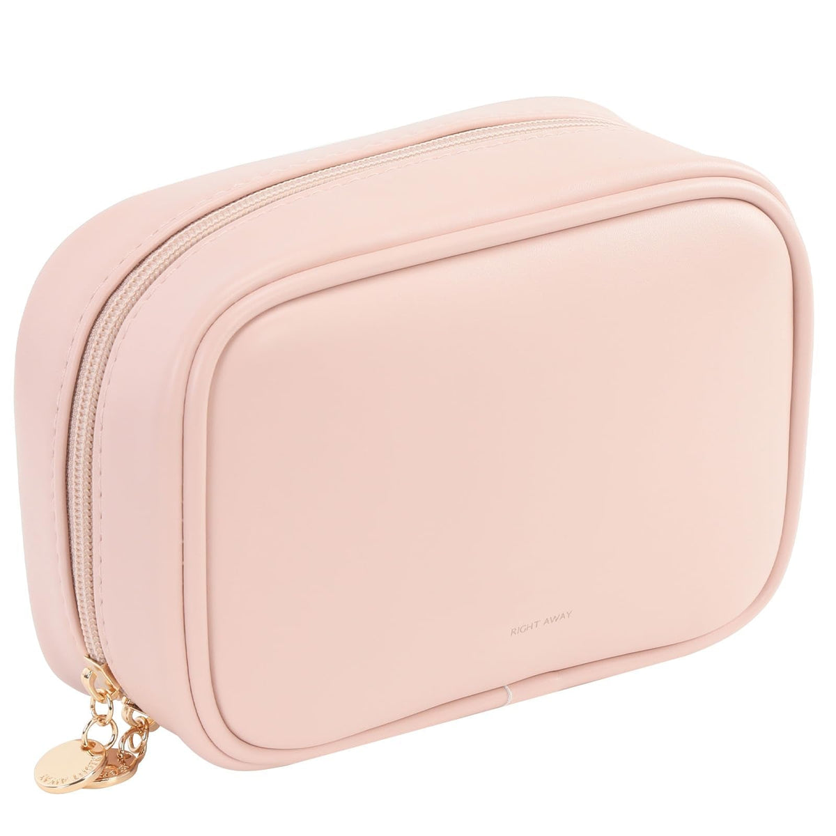 RIGHT AWAY Small Makeup Bag for Purse,Cosmetic Bag Organizer for Women,Waterproof PU Leather Make Up Pouch Toiletry Bag with Pockets,Portable Makeup Case for Travel Accessories&Accessories(Pink)