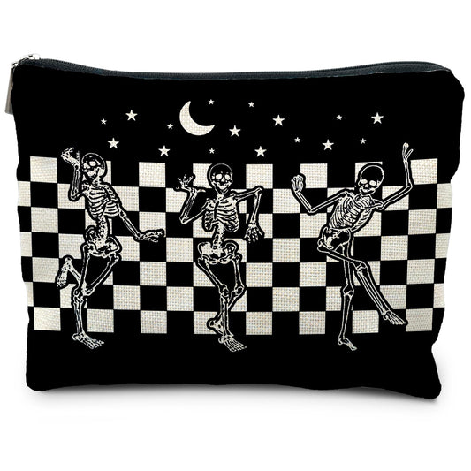 RYYCDOI Goth Spooky Gifts for Women, Gothic Horror Skeleton Black Makeup Bag Cosmetic Pouch