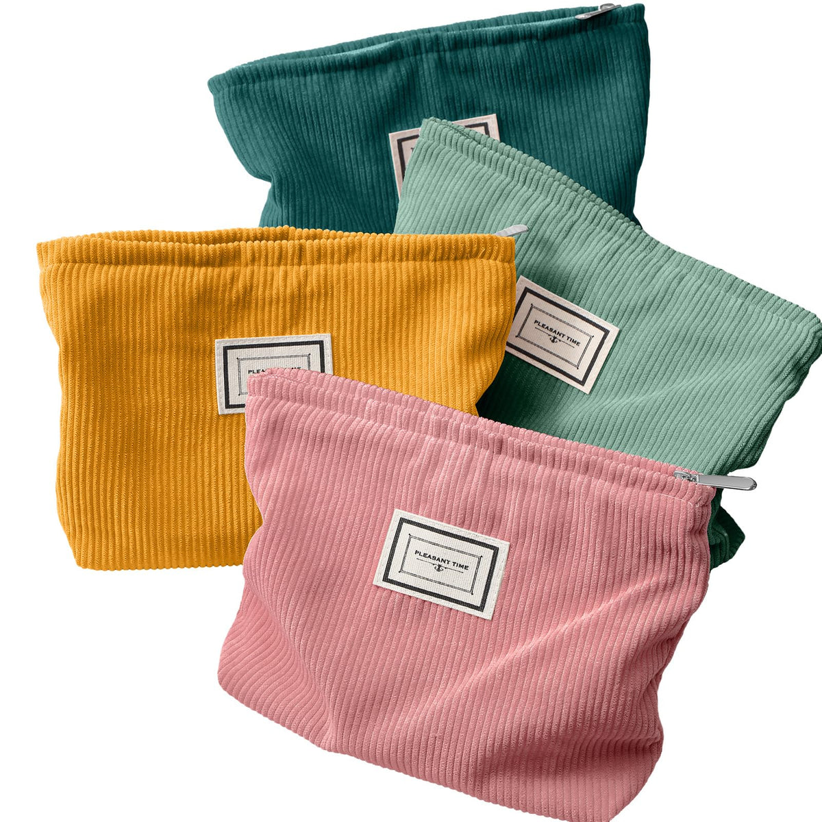 Sanwuta 4 Pack Velvet Corduroy Makeup Bag Zipper Pouch,Retro Color,Plaid