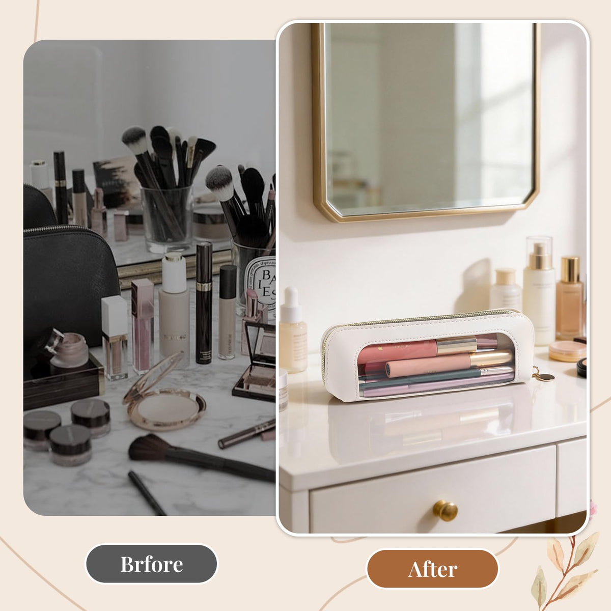 Sightor Clear Makeup Bag PU Leather Makeup Brush Case Makeup Bag for Purse