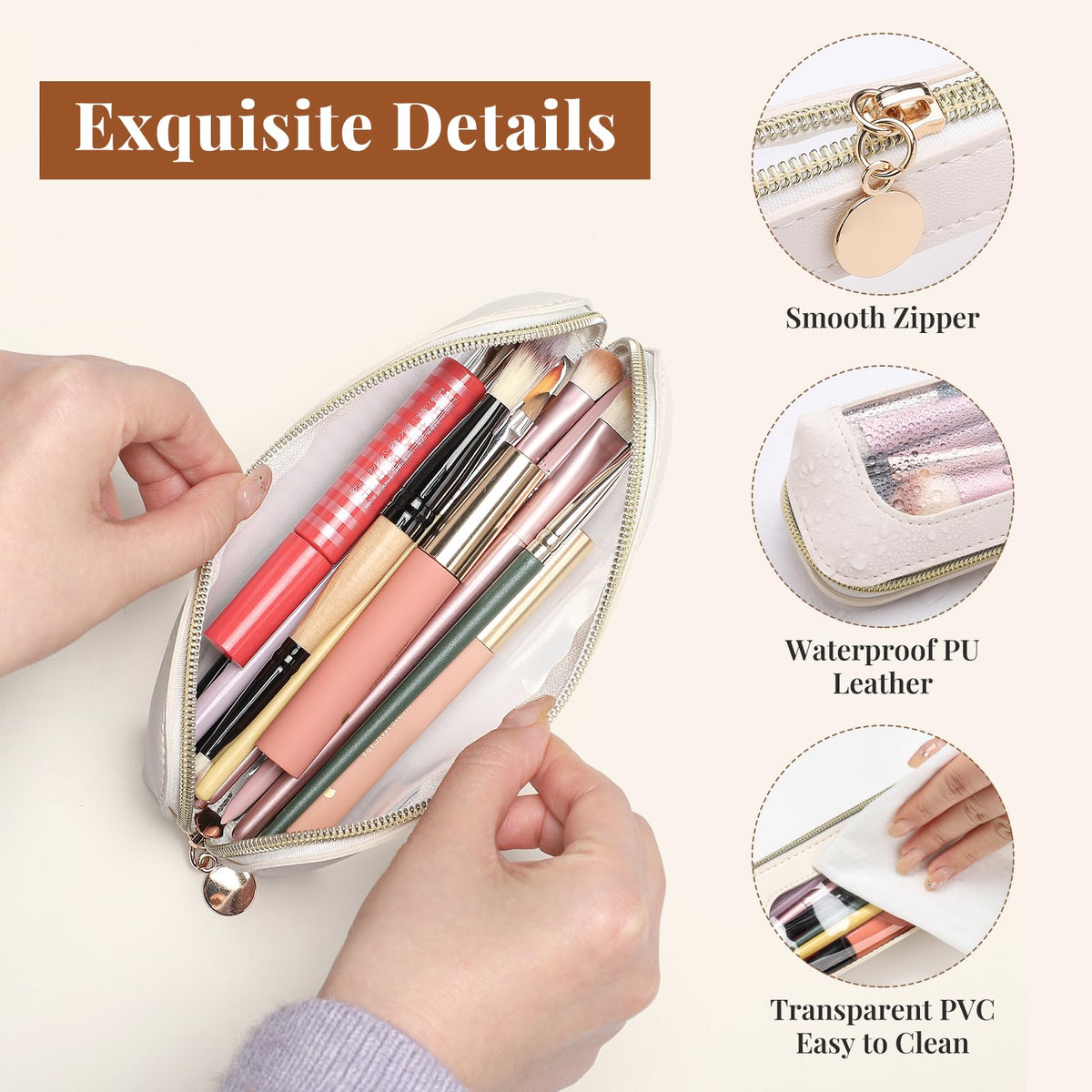 Sightor Clear Makeup Bag PU Leather Makeup Brush Case Makeup Bag for Purse