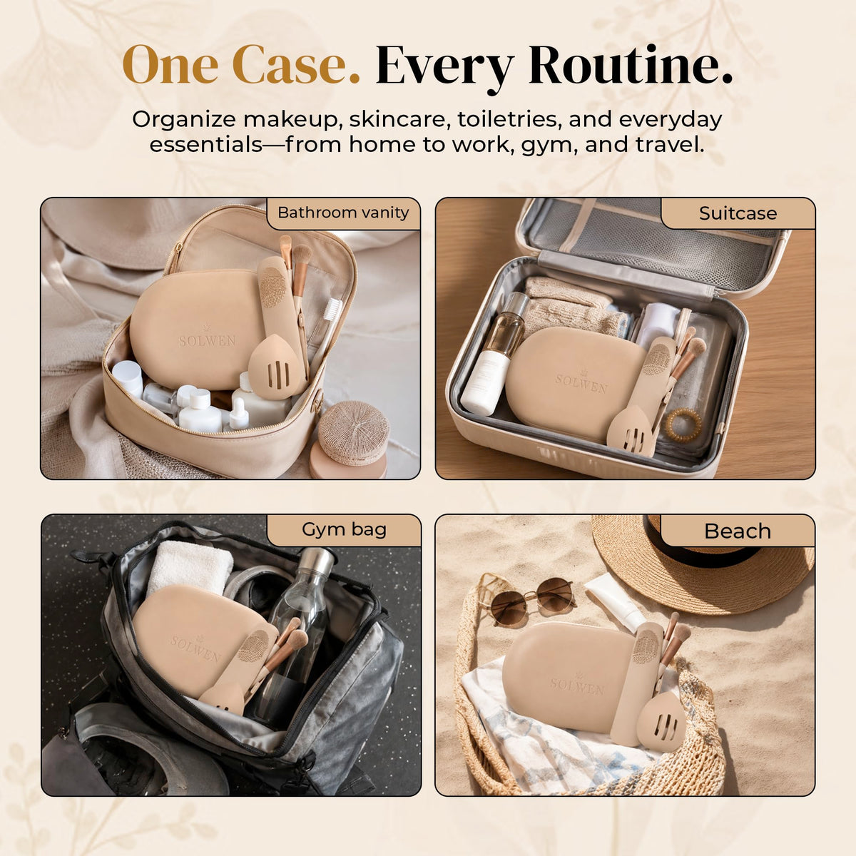 Silicone Makeup Bag Set - Cosmetic Pouch, Brush Holder, Beauty Sponge Case