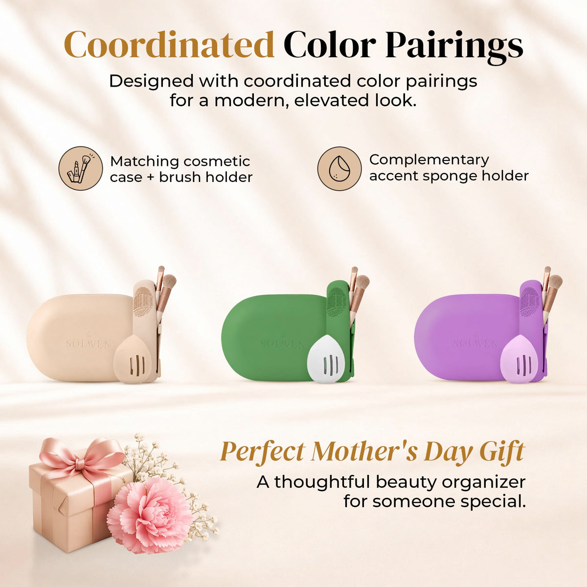 Silicone Makeup Bag Set - Cosmetic Pouch, Brush Holder, Beauty Sponge Case
