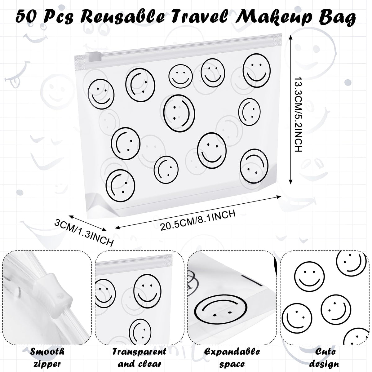 Silkfly 50 Pcs Clear Makeup Bags Bulk Cosmetic Bags with Zippers Travel Toiletry Pouch for Women Men Portable Waterproof PE Pouch Fit Airport Airline Compliant