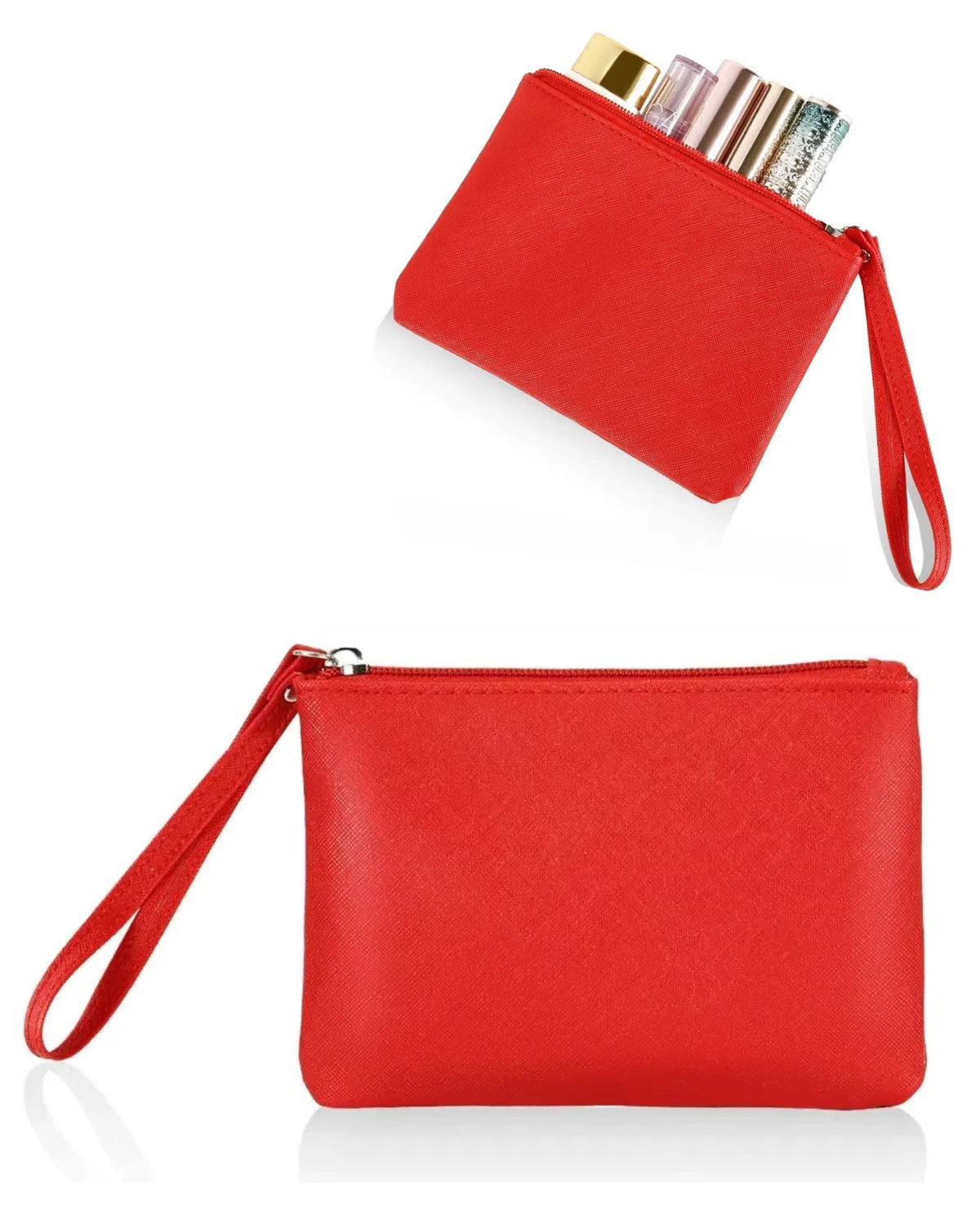 Small Makeup Bag for Purse Mini Cosmetic Pouch Zipper Little Wristlet, Tiny Make Up Organizer Lipstick Feminine Product Car Change Coin Holder for Women, 4.5 x 6.5 Clutch Stadium Approved, 1 Red