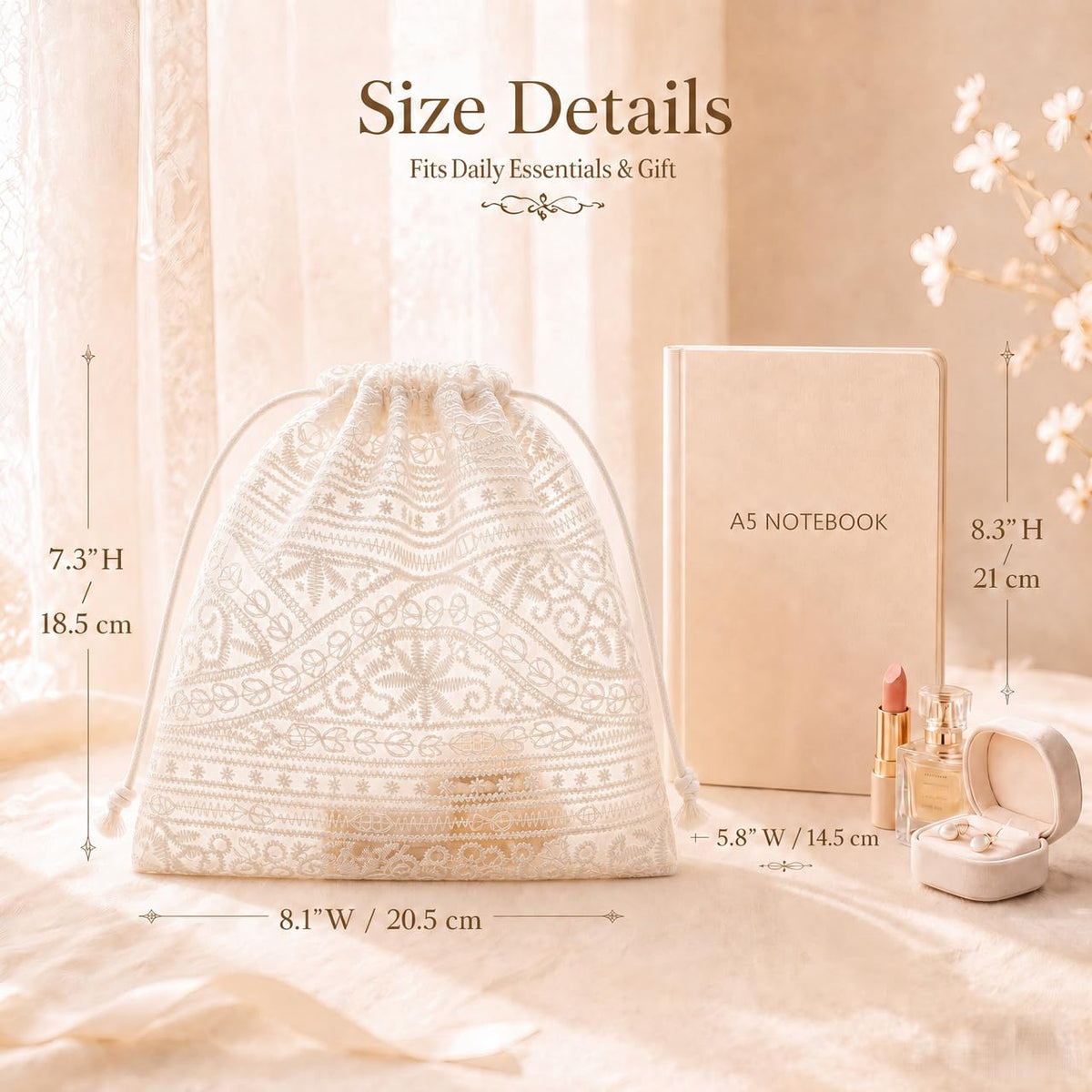 Sminra Mesh Drawstring Makeup Bag for Women, Lace Cosmetic Pouch