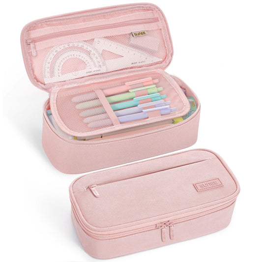 SUNEE Cute Pencil Case, Large Capacity Pencil Pouch, Big Storage Organizer for Stationery, Zipper Pen Bag, Back to School Supplies, Office Organizer Makeup Bag, for Teen Girl Boy Men Women, Pink