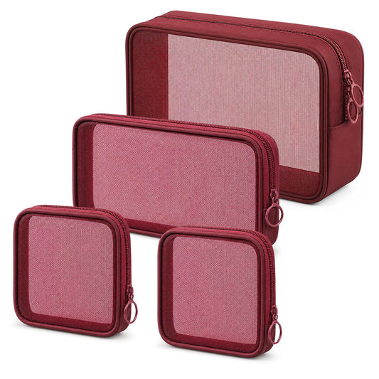 SynHHergyx 4 Pcs Purse Organizer Pouches Red Mesh Makeup Bag Cosmetic Bag