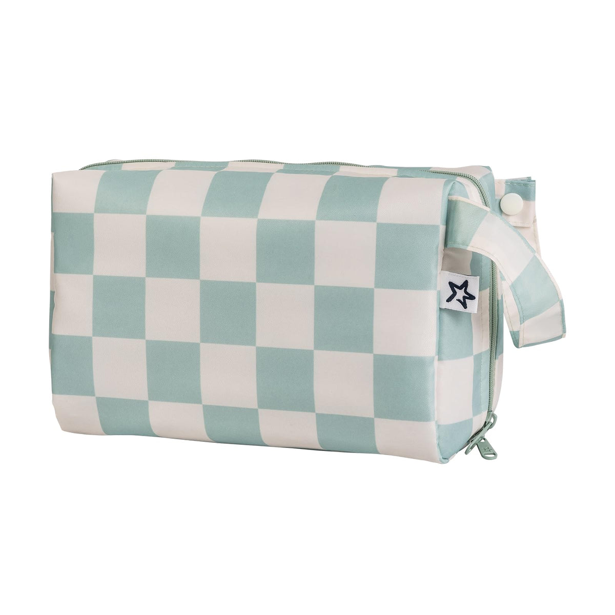 Tiny Twinkle Waterproof Travel Toiletry & Makeup Bag Organizer | Makeup Pouch with Multiple Compartments & Snap Handle for Travel | Gift for Women（Sage Checkers