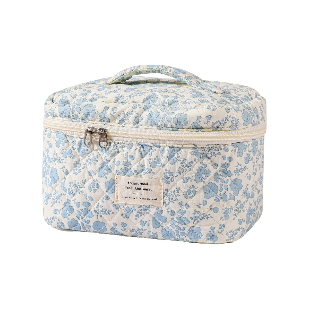 uekeboag Large Travel Quilted Makeup Bag for Women (01Lithtblue-flower)